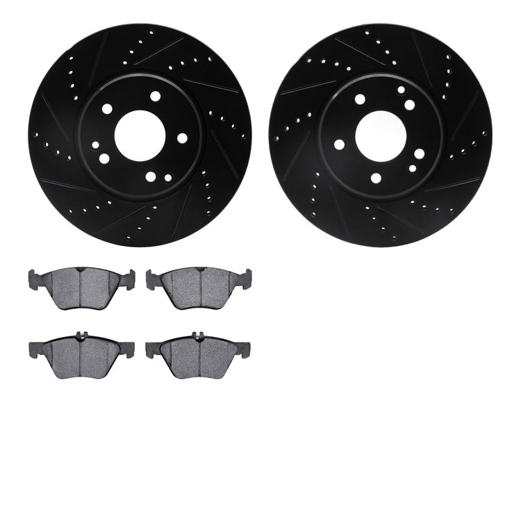 8302-63066 Drilled/Slotted Brake Rotors with 3000-Series Ceramic Brake Pads Kit [Black], 1996-2008 Multiple Makes/Models, Positi