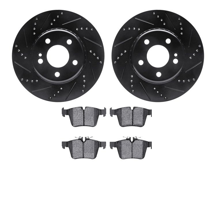 8302-63141 Drilled/Slotted Brake Rotors with 3000-Series Ceramic Brake Pads Kit [Black], Fits Select Mercedes-Benz, Position: Re