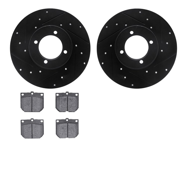 8302-67008 Drilled/Slotted Brake Rotors with 3000-Series Ceramic Brake Pads Kit [Black], 1980-1983 Infiniti/Nissan, Position: Fr