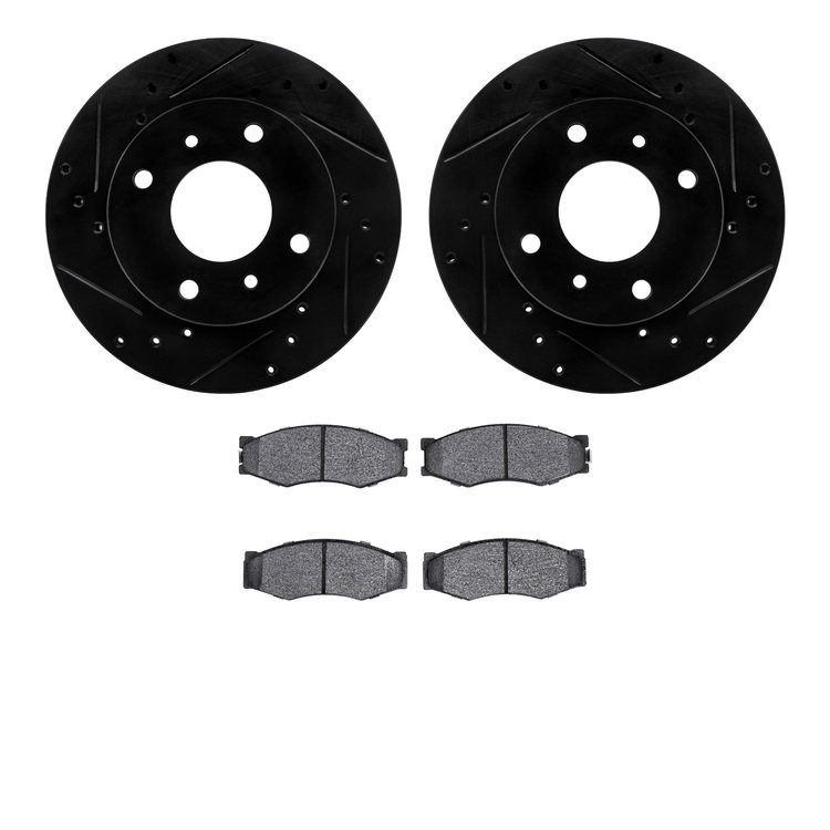 8302-67019 Drilled/Slotted Brake Rotors with 3000-Series Ceramic Brake Pads Kit [Black], 1985-1989 Infiniti/Nissan, Position: Fr