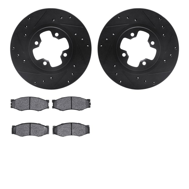 8302-67025 Drilled/Slotted Brake Rotors with 3000-Series Ceramic Brake Pads Kit [Black], 1984-1984 Infiniti/Nissan, Position: Fr