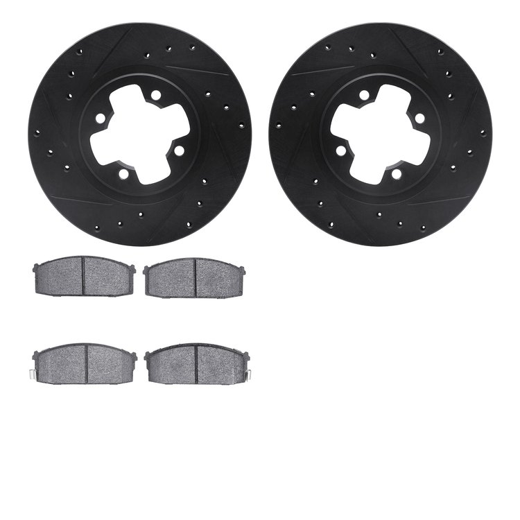 8302-67038 Drilled/Slotted Brake Rotors with 3000-Series Ceramic Brake Pads Kit [Black], 1981-1988 Infiniti/Nissan, Position: Fr