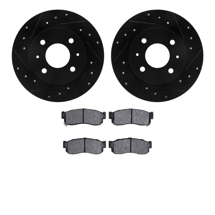 8302-67042 Drilled/Slotted Brake Rotors with 3000-Series Ceramic Brake Pads Kit [Black], 1986-1994 Infiniti/Nissan, Position: Fr