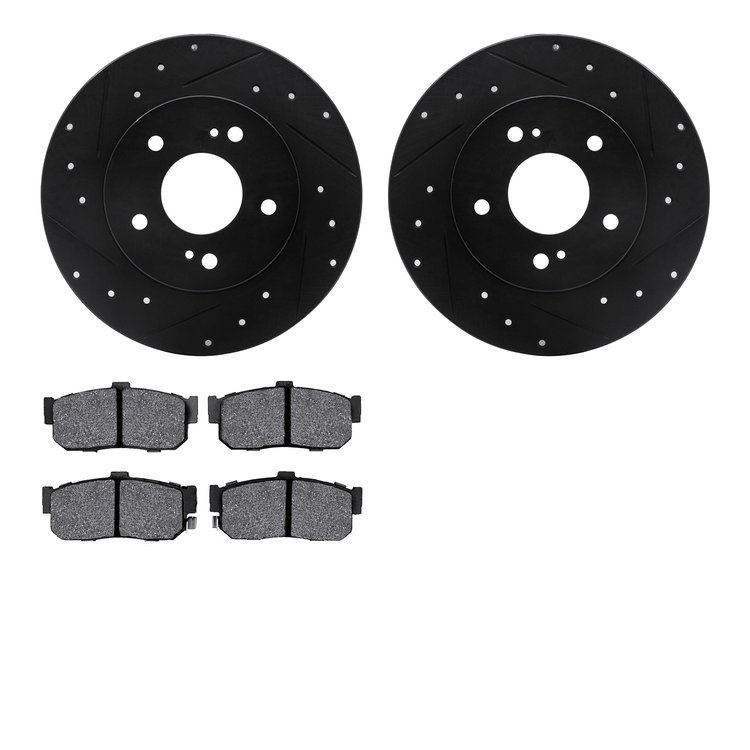 8302-67066 Drilled/Slotted Brake Rotors with 3000-Series Ceramic Brake Pads Kit [Black], 1994-2000 Infiniti/Nissan, Position: Re