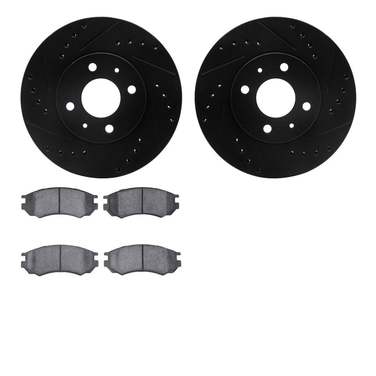 8302-67067 Drilled/Slotted Brake Rotors with 3000-Series Ceramic Brake Pads Kit [Black], 1991-1994 Infiniti/Nissan, Position: Fr