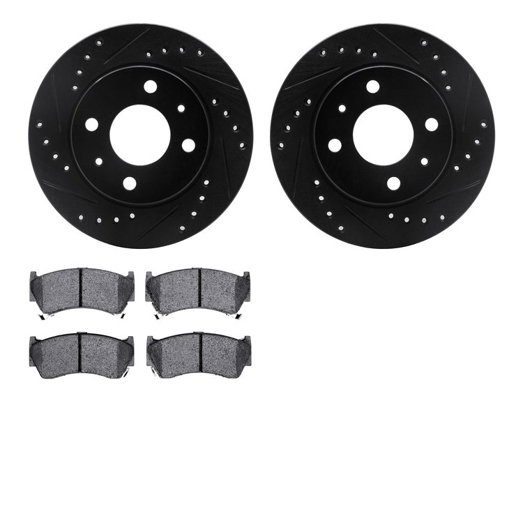 8302-67074 Drilled/Slotted Brake Rotors with 3000-Series Ceramic Brake Pads Kit [Black], 1995-2000 Infiniti/Nissan, Position: Fr