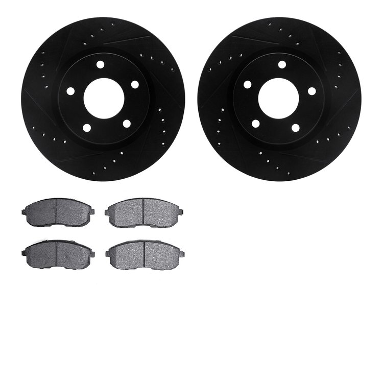 8302-67089 Drilled/Slotted Brake Rotors with 3000-Series Ceramic Brake Pads Kit [Black], 2013-2019 Infiniti/Nissan, Position: Fr