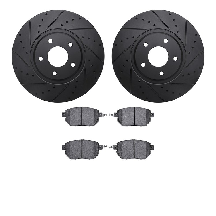 8302-67104 Drilled/Slotted Brake Rotors with 3000-Series Ceramic Brake Pads Kit [Black], 2003-2005 Infiniti/Nissan, Position: Fr