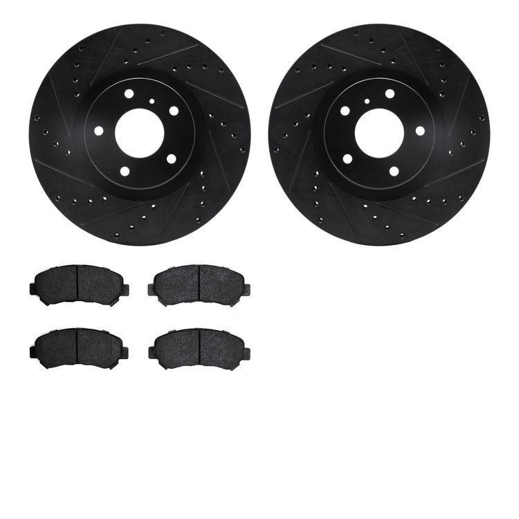 8302-67115 Drilled/Slotted Brake Rotors with 3000-Series Ceramic Brake Pads Kit [Black], Fits Select Infiniti/Nissan, Position: 