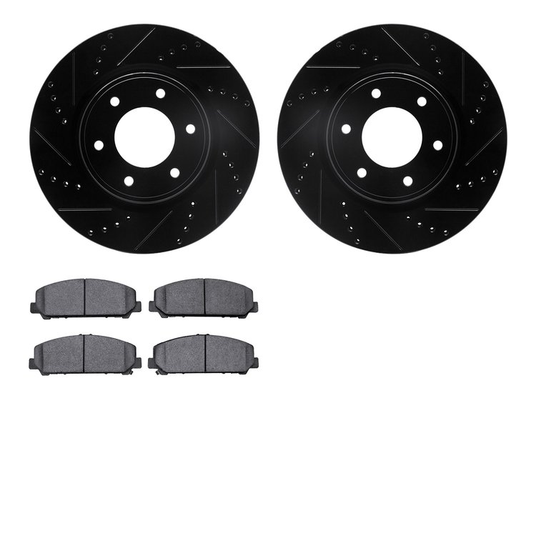 8302-67119 Drilled/Slotted Brake Rotors with 3000-Series Ceramic Brake Pads Kit [Black], Fits Select Infiniti/Nissan, Position: 