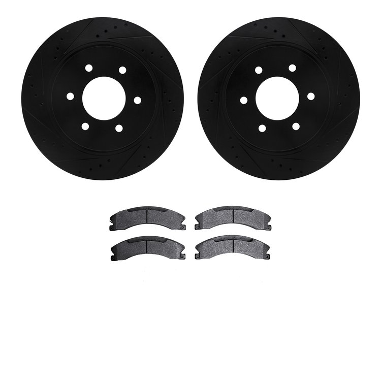 8302-67121 Drilled/Slotted Brake Rotors with 3000-Series Ceramic Brake Pads Kit [Black], Fits Select Infiniti/Nissan, Position: 