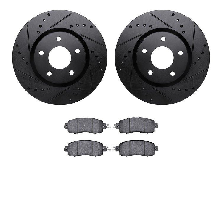 8302-67126 Drilled/Slotted Brake Rotors with 3000-Series Ceramic Brake Pads Kit [Black], Fits Select Infiniti/Nissan, Position: 