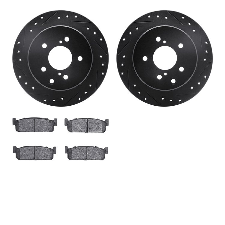 8302-68005 Drilled/Slotted Brake Rotors with 3000-Series Ceramic Brake Pads Kit [Black], 1994-1996 Infiniti/Nissan, Position: Re