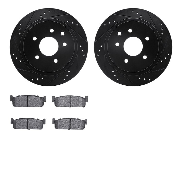 8302-68007 Drilled/Slotted Brake Rotors with 3000-Series Ceramic Brake Pads Kit [Black], 2002-2006 Infiniti/Nissan, Position: Re