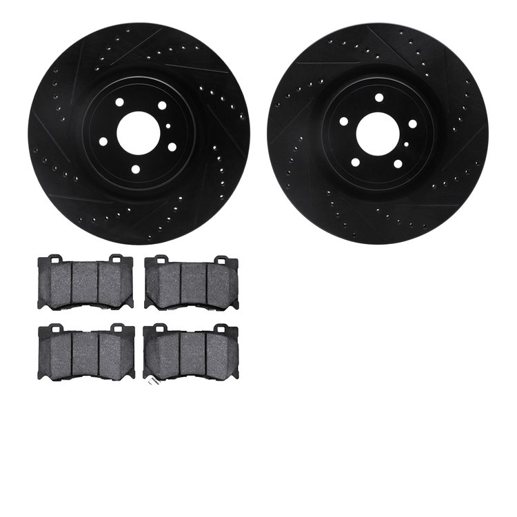 8302-68015 Drilled/Slotted Brake Rotors with 3000-Series Ceramic Brake Pads Kit [Black], Fits Select Infiniti/Nissan, Position: 