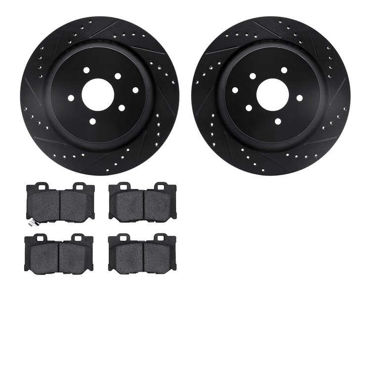 8302-68017 Drilled/Slotted Brake Rotors with 3000-Series Ceramic Brake Pads Kit [Black], Fits Select Infiniti/Nissan, Position: 