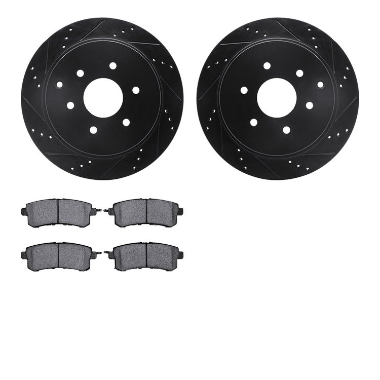 8302-68019 Drilled/Slotted Brake Rotors with 3000-Series Ceramic Brake Pads Kit [Black], Fits Select Infiniti/Nissan, Position: 
