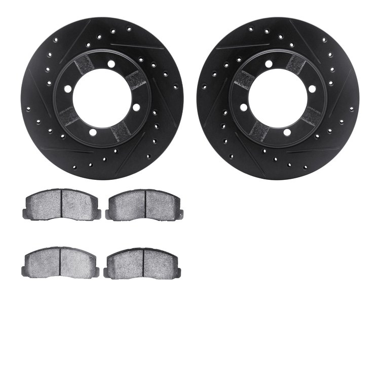 8302-72010 Drilled/Slotted Brake Rotors with 3000-Series Ceramic Brake Pads Kit [Black], 1983-1991 Multiple Makes/Models, Positi
