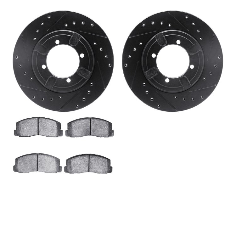 8302-72013 Drilled/Slotted Brake Rotors with 3000-Series Ceramic Brake Pads Kit [Black], 1984-1990 Multiple Makes/Models, Positi