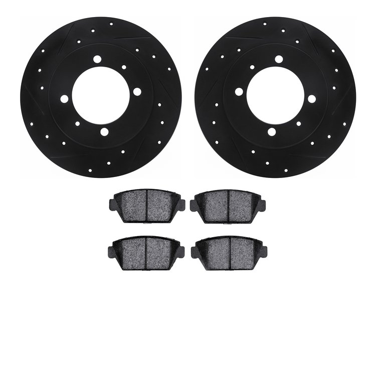 8302-72017 Drilled/Slotted Brake Rotors with 3000-Series Ceramic Brake Pads Kit [Black], 1988-1993 Multiple Makes/Models, Positi