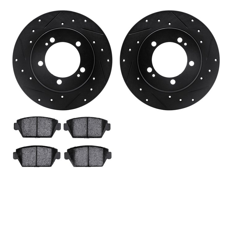8302-72018 Drilled/Slotted Brake Rotors with 3000-Series Ceramic Brake Pads Kit [Black], 1990-1994 Multiple Makes/Models, Positi