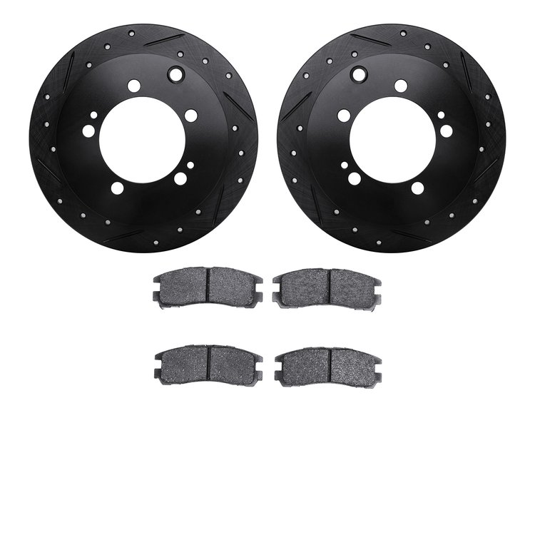 8302-72028 Drilled/Slotted Brake Rotors with 3000-Series Ceramic Brake Pads Kit [Black], 1994-2005 Multiple Makes/Models, Positi