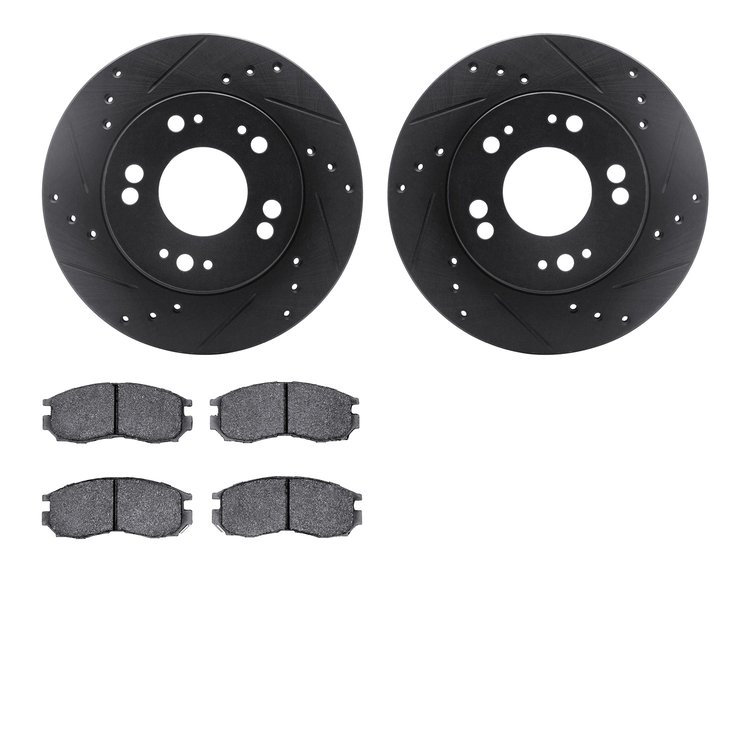 8302-72037 Drilled/Slotted Brake Rotors with 3000-Series Ceramic Brake Pads Kit [Black], 1990-2005 Multiple Makes/Models, Positi