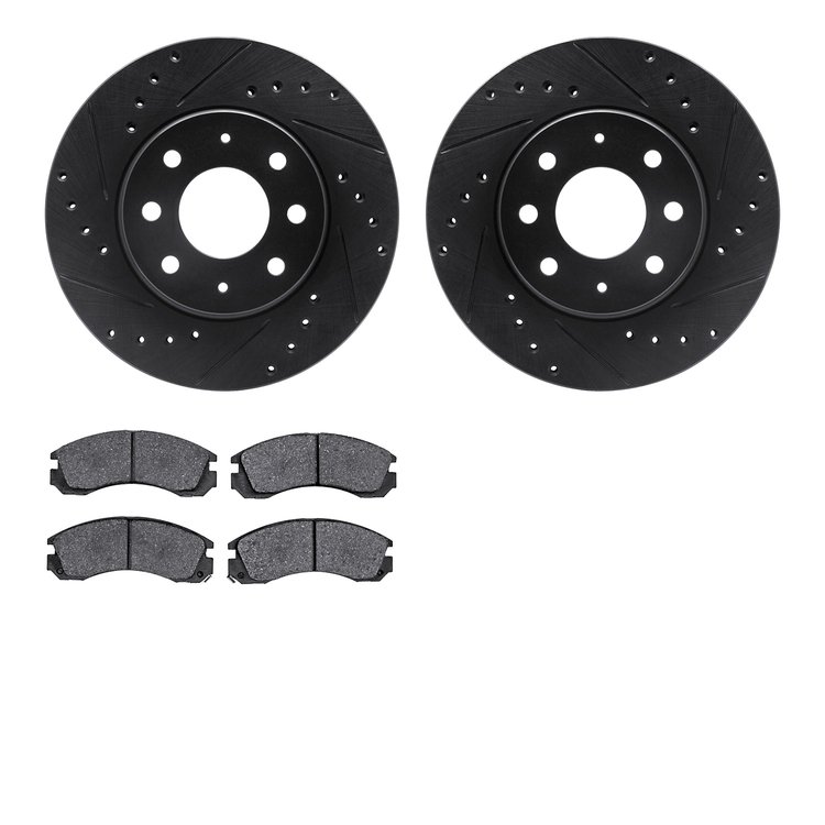 8302-72040 Drilled/Slotted Brake Rotors with 3000-Series Ceramic Brake Pads Kit [Black], 1990-1993 Mitsubishi, Position: Front