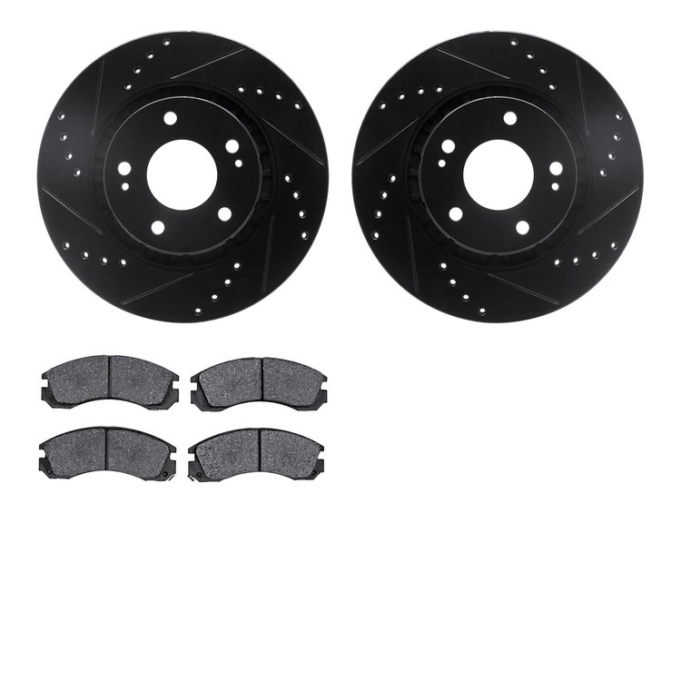 8302-72042 Drilled/Slotted Brake Rotors with 3000-Series Ceramic Brake Pads Kit [Black], 2009-2015 Mitsubishi, Position: Front