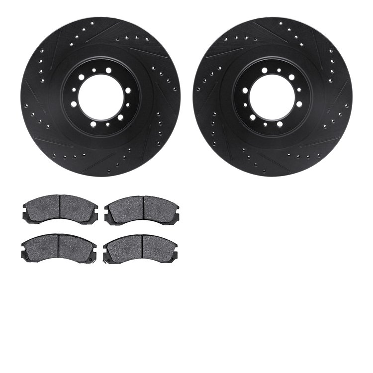8302-72044 Drilled/Slotted Brake Rotors with 3000-Series Ceramic Brake Pads Kit [Black], 1998-2004 Mitsubishi, Position: Front