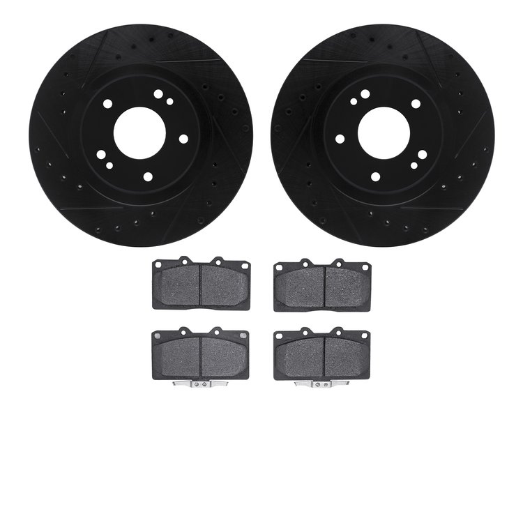 8302-72047 Drilled/Slotted Brake Rotors with 3000-Series Ceramic Brake Pads Kit [Black], 1991-1993 Multiple Makes/Models, Positi