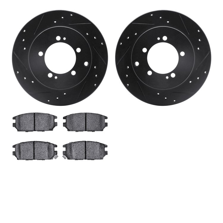 8302-72050 Drilled/Slotted Brake Rotors with 3000-Series Ceramic Brake Pads Kit [Black], 1991-1993 Multiple Makes/Models, Positi