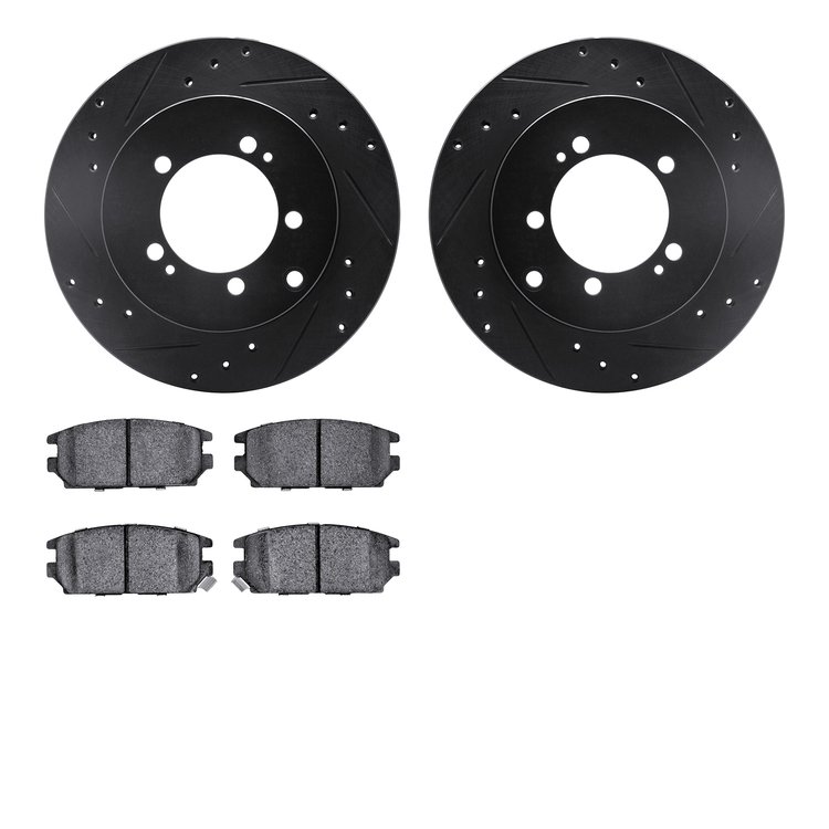 8302-72052 Drilled/Slotted Brake Rotors with 3000-Series Ceramic Brake Pads Kit [Black], 1994-1995 Multiple Makes/Models, Positi