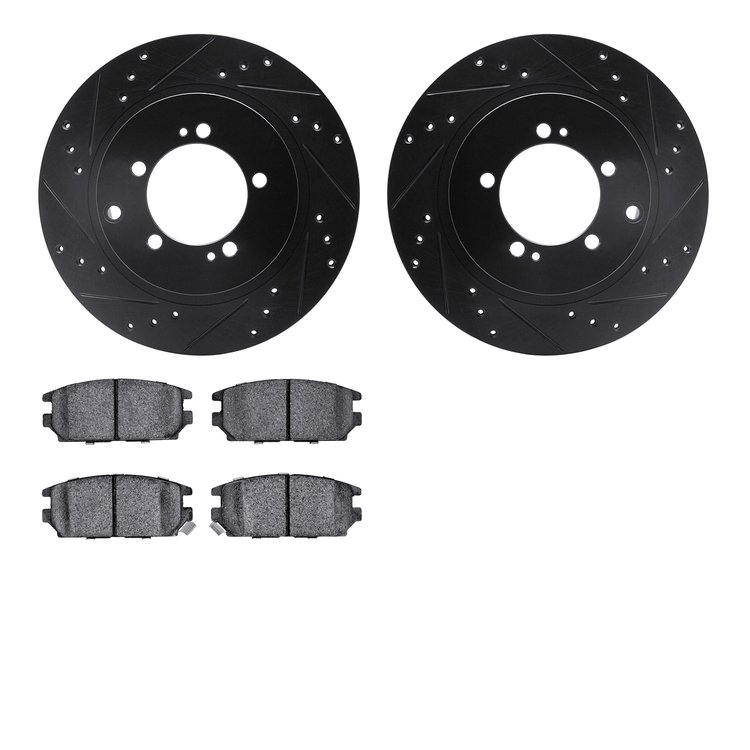 8302-72053 Drilled/Slotted Brake Rotors with 3000-Series Ceramic Brake Pads Kit [Black], 1994-1994 Mopar, Position: Rear