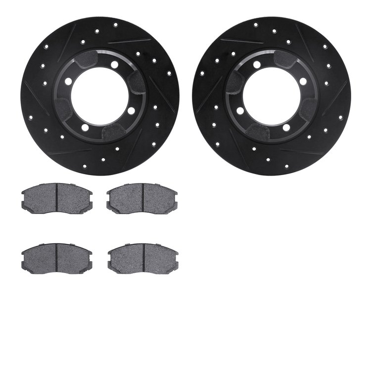 8302-72058 Drilled/Slotted Brake Rotors with 3000-Series Ceramic Brake Pads Kit [Black], 1991-1991 Mopar, Position: Front