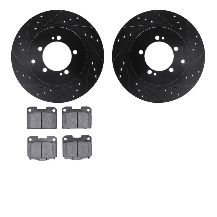 8302-72064 Drilled/Slotted Brake Rotors with 3000-Series Ceramic Brake Pads Kit [Black], 1993-1999 Multiple Makes/Models, Positi