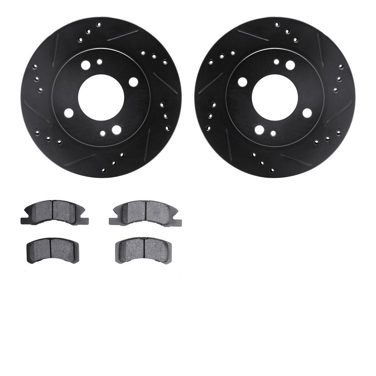 8302-72088 Drilled/Slotted Brake Rotors with 3000-Series Ceramic Brake Pads Kit [Black], 2014-2015 Mitsubishi, Position: Front