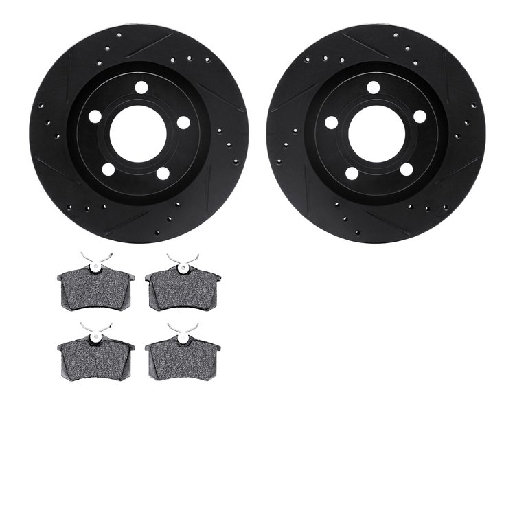 8302-73019 Drilled/Slotted Brake Rotors with 3000-Series Ceramic Brake Pads Kit [Black], 2000-2003 Audi/Volkswagen, Position: Re