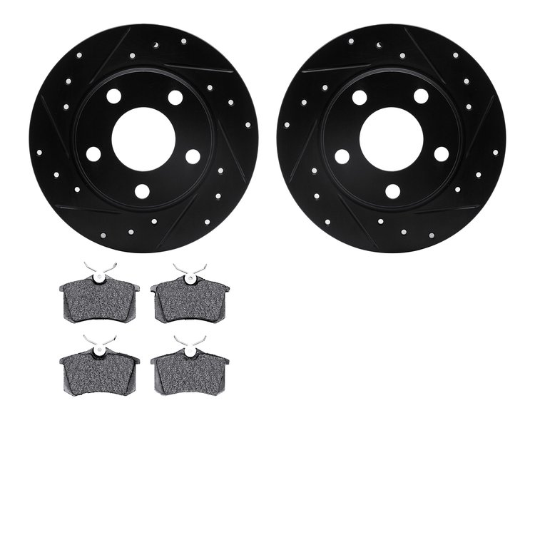 8302-73026 Drilled/Slotted Brake Rotors with 3000-Series Ceramic Brake Pads Kit [Black], 1999-2002 Audi/Volkswagen, Position: Re