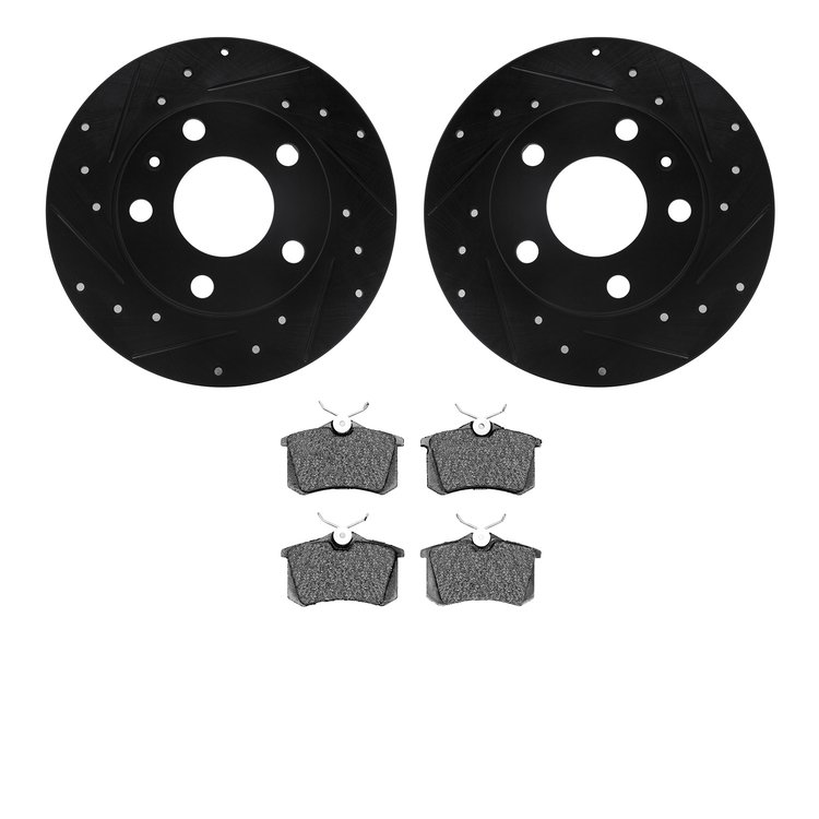 8302-73028 Drilled/Slotted Brake Rotors with 3000-Series Ceramic Brake Pads Kit [Black], 2002-2006 Audi/Volkswagen, Position: Re