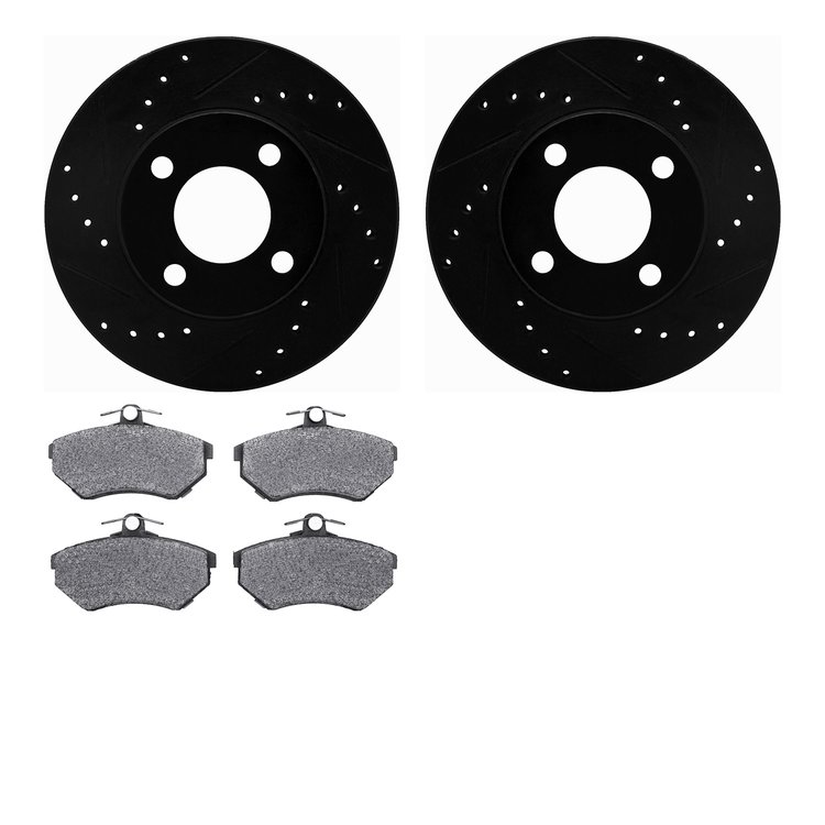 8302-73040 Drilled/Slotted Brake Rotors with 3000-Series Ceramic Brake Pads Kit [Black], 1990-1991 Audi/Volkswagen, Position: Fr