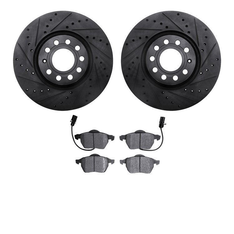 8302-73048 Drilled/Slotted Brake Rotors with 3000-Series Ceramic Brake Pads Kit [Black], 1999-2006 Audi/Volkswagen, Position: Fr
