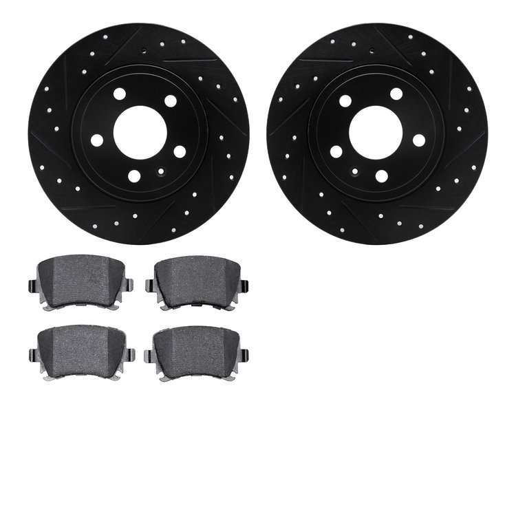 8302-73057 Drilled/Slotted Brake Rotors with 3000-Series Ceramic Brake Pads Kit [Black], 2000-2009 Audi/Volkswagen, Position: Re