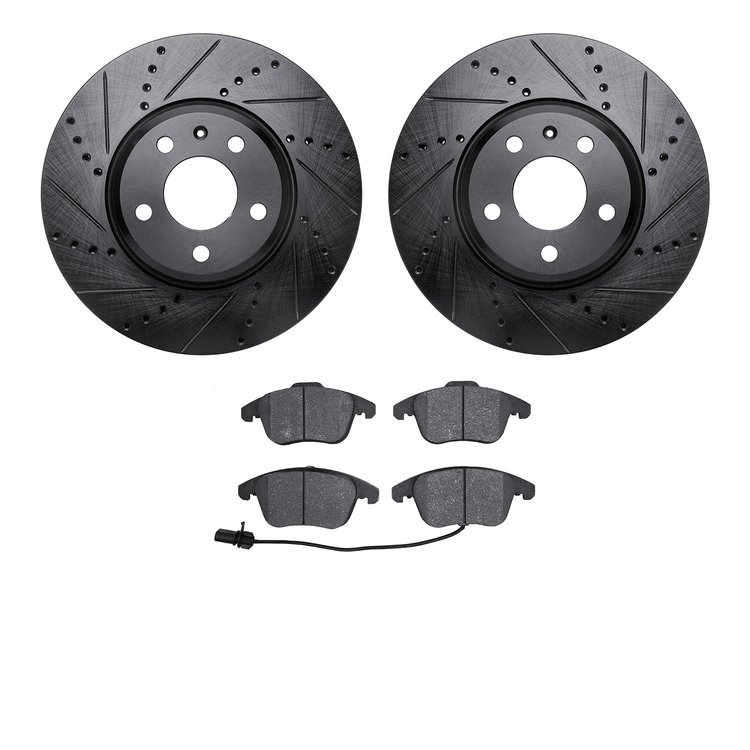 8302-73070 Drilled/Slotted Brake Rotors with 3000-Series Ceramic Brake Pads Kit [Black], 2009-2016 Audi/Volkswagen, Position: Fr