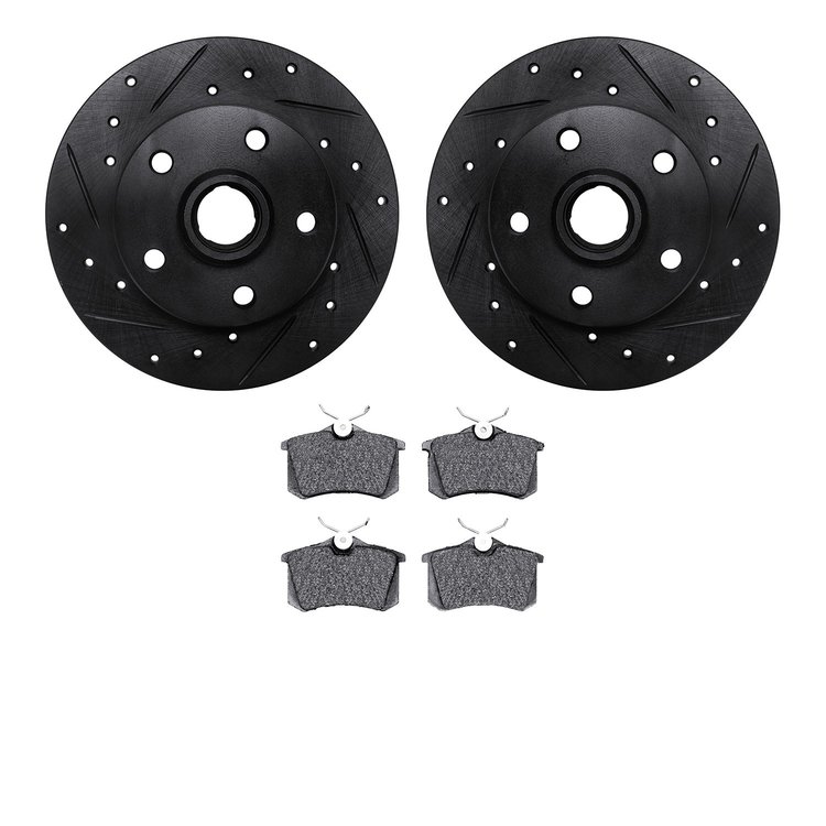 8302-74005 Drilled/Slotted Brake Rotors with 3000-Series Ceramic Brake Pads Kit [Black], 1992-1998 Audi/Volkswagen, Position: Re