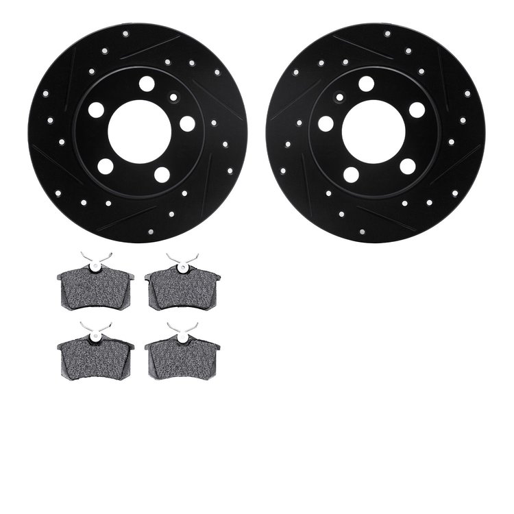 8302-74008 Drilled/Slotted Brake Rotors with 3000-Series Ceramic Brake Pads Kit [Black], 1998-2020 Multiple Makes/Models, Positi