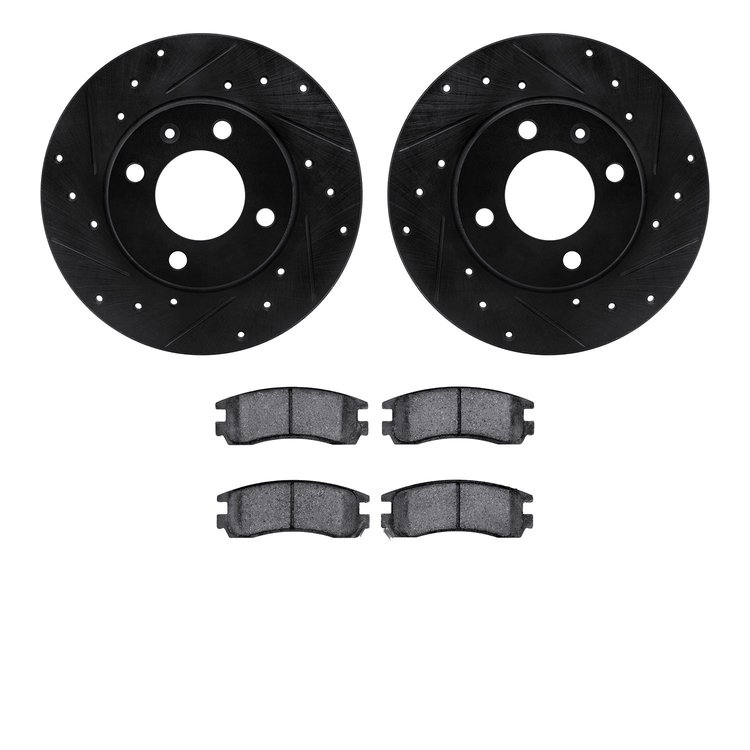 8302-74014 Drilled/Slotted Brake Rotors with 3000-Series Ceramic Brake Pads Kit [Black], 1995-2009 Audi/Volkswagen, Position: Fr
