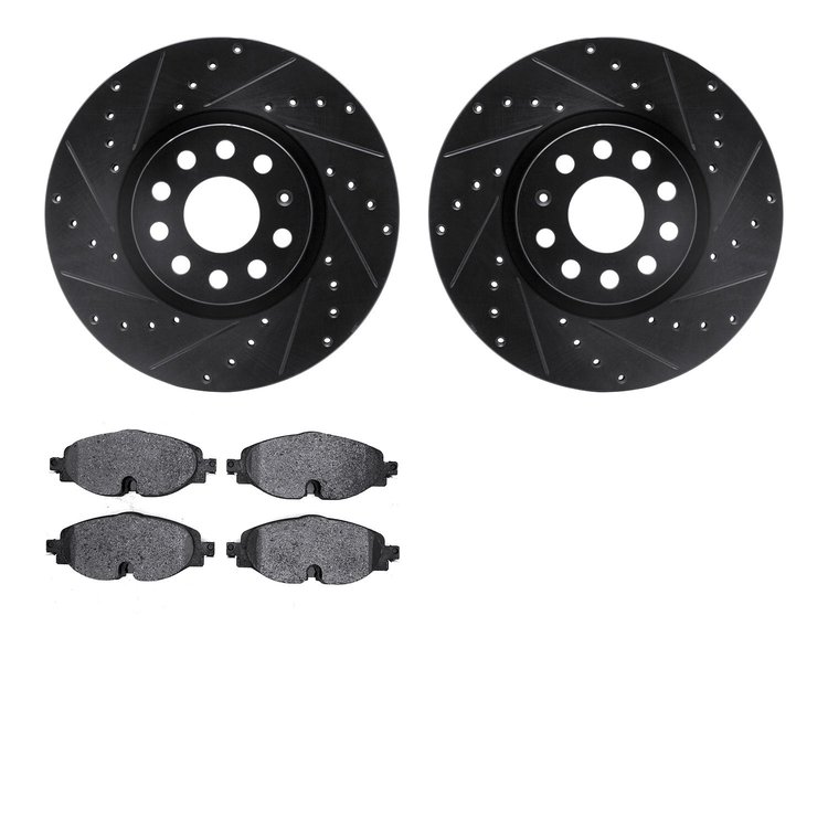 8302-74028 Drilled/Slotted Brake Rotors with 3000-Series Ceramic Brake Pads Kit [Black], Fits Select Multiple Makes/Models, Posi