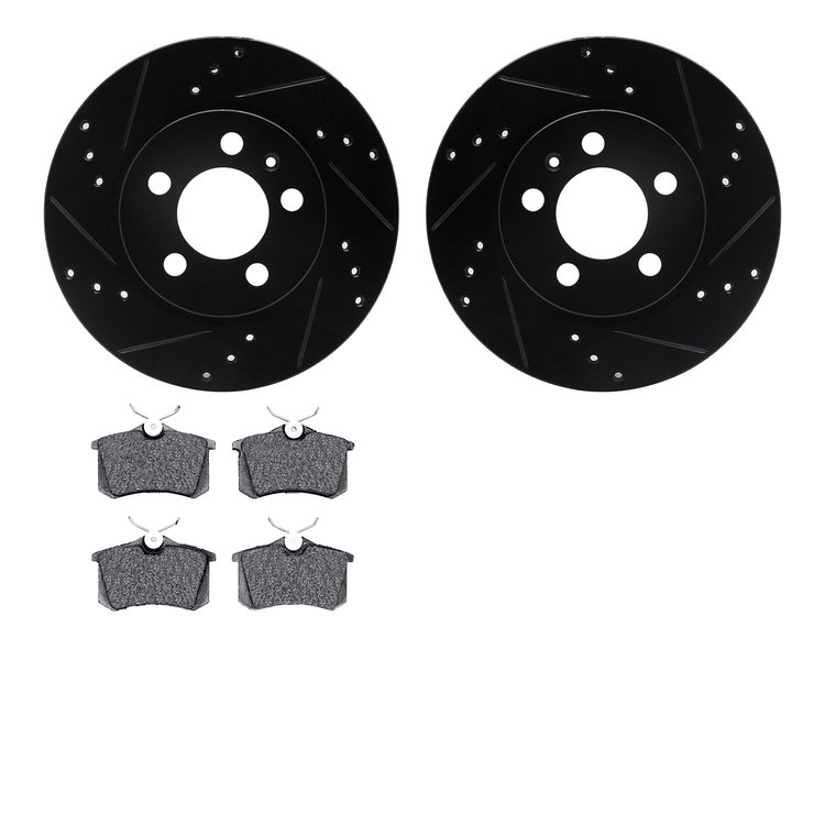8302-74033 Drilled/Slotted Brake Rotors with 3000-Series Ceramic Brake Pads Kit [Black], 2000-2006 Audi/Volkswagen, Position: Re
