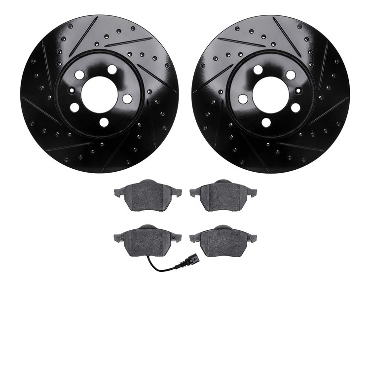 8302-74053 Drilled/Slotted Brake Rotors with 3000-Series Ceramic Brake Pads Kit [Black], 1999-2010 Audi/Volkswagen, Position: Fr